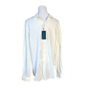 Perry Ellis Slim Fit Stain Resistant White Button Up Shirt XL Corpcore Party NWT